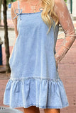Spaghetti Strap Ruffle Hem Denim Dress