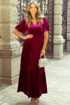 Red Dahlia Velvet Tiered Maxi Dress