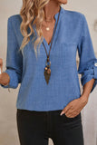 Notched V Neck 3/4 Sleeve Blouse