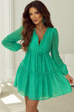 Kelli Green Frilly Puff Sleeve Dress