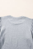 Gray Contrast Ribbed Bishop Sleeve Top