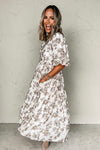 Floral Puff Sleeve Button Front Maxi Dress