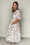 Floral Puff Sleeve Button Front Maxi Dress