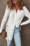 White Ribbed Button Up Tunic Cardigan