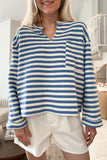 Stripe Buttoned Back V Neck Top