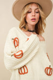 Cable Knit Pumpkin Distressed Hem Sweater