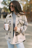 Khaki Western Aztec Print Sherpa Jacket