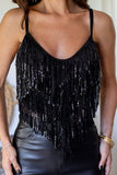 Sequin Tasseled Tank Crop Top