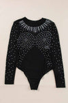 Sheer Rhinestone Mesh Long Sleeve Bodysuit