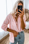 Pink Button Up Long Sleeve Blouse