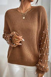 Pearled Drop Shoulder Round Neck Sweater