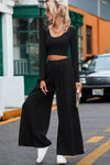 Black Crop Top & Flare Bottom Pants Set