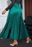 Blackish Green Satin Elastic Waist Pleated Maxi Skirt