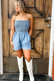 Denim Spaghetti Strap Smocked Romper