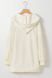 Beige Contrast Knit Patchwork Hooded Functional Coat