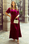 Red Dahlia Velvet Tiered Maxi Dress