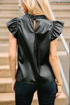 Leather Frilly Ruffle Trim Blouse