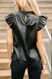 Leather Frilly Ruffle Trim Blouse