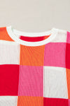 Red Color Block Cap Sleeve Sweater