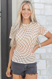 Checkered Crew Neck Mesh Top