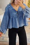 Denim Balloon Sleeve Peplum Top