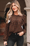 Leopard Ruffled Puff Sleeve Blouse