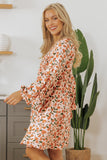 Floral V Neck Bubble Sleeve Babydoll Dress