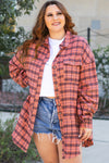 Red Plaid Distressed Hem Button Up