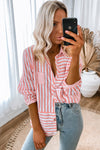 Pink Button Up Long Sleeve Blouse