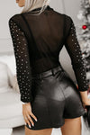 Sheer Rhinestone Mesh Long Sleeve Bodysuit