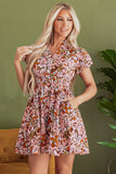 Pink Floral Puff Sleeve Shirred Dress