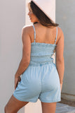 Denim Spaghetti Strap Smocked Romper