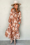 Brown Floral Square Neck Maxi Dress