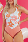 Orange Floral Backless One Piece Swimsuit