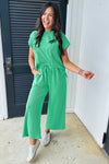 Green Corded Knit Short Sleeve & Wide Leg Pants Set