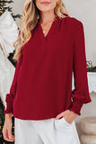 Burgundy Shirred Cuff Long Sleeve Blouse