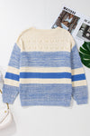 Blue Open Stitch Puff Sleeve Sweater