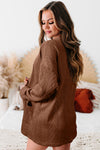 Brown Open Front Cardigan with Pocket