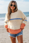 Beige Color Block Drop Shoulder Sweater