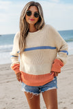 Beige Color Block Drop Shoulder Sweater