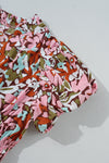 Pink Floral Puff Sleeve Shirred Dress
