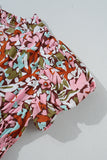 Pink Floral Puff Sleeve Shirred Dress