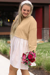 Apricot Color Block Ruffled Dress