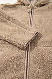 Khaki Fleece Zip Up Hooded Jacket