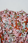 Pink Floral Puff Sleeve Shirred Dress