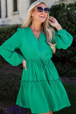 Kelli Green Frilly Puff Sleeve Dress