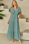 Flutter Sleeve Ruffled Maxi Dress