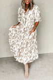 Floral Puff Sleeve Button Front Maxi Dress