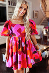 Abstract Puff Sleeve Dress