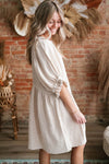 White Ruffled Puff Sleeve Dress